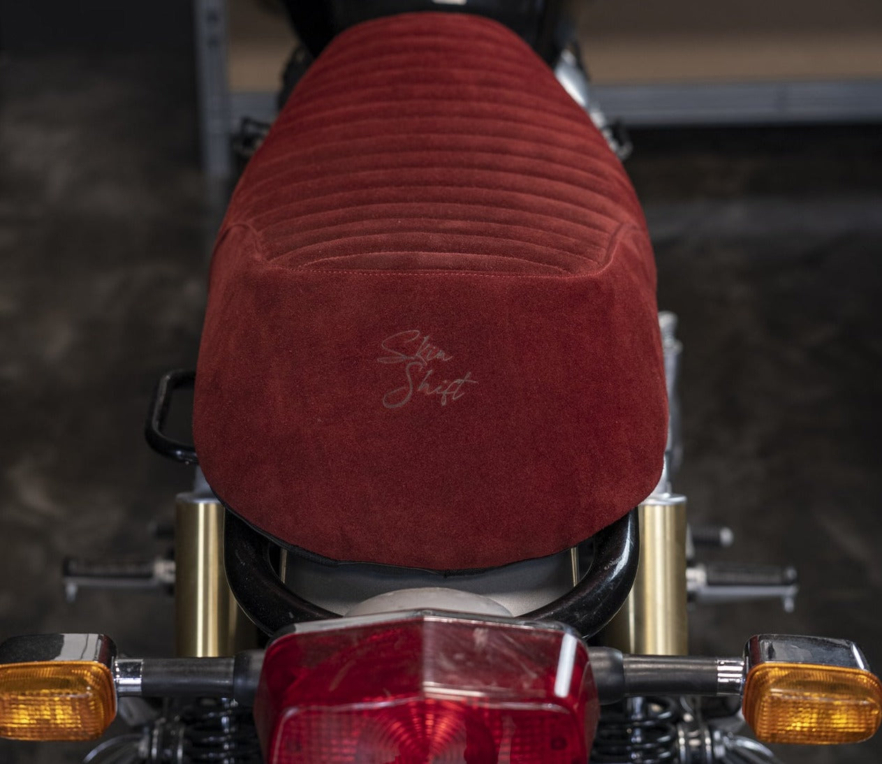 COMFORT Saddle Cover Burgundy leather for Royal Enfield Interceptor 650