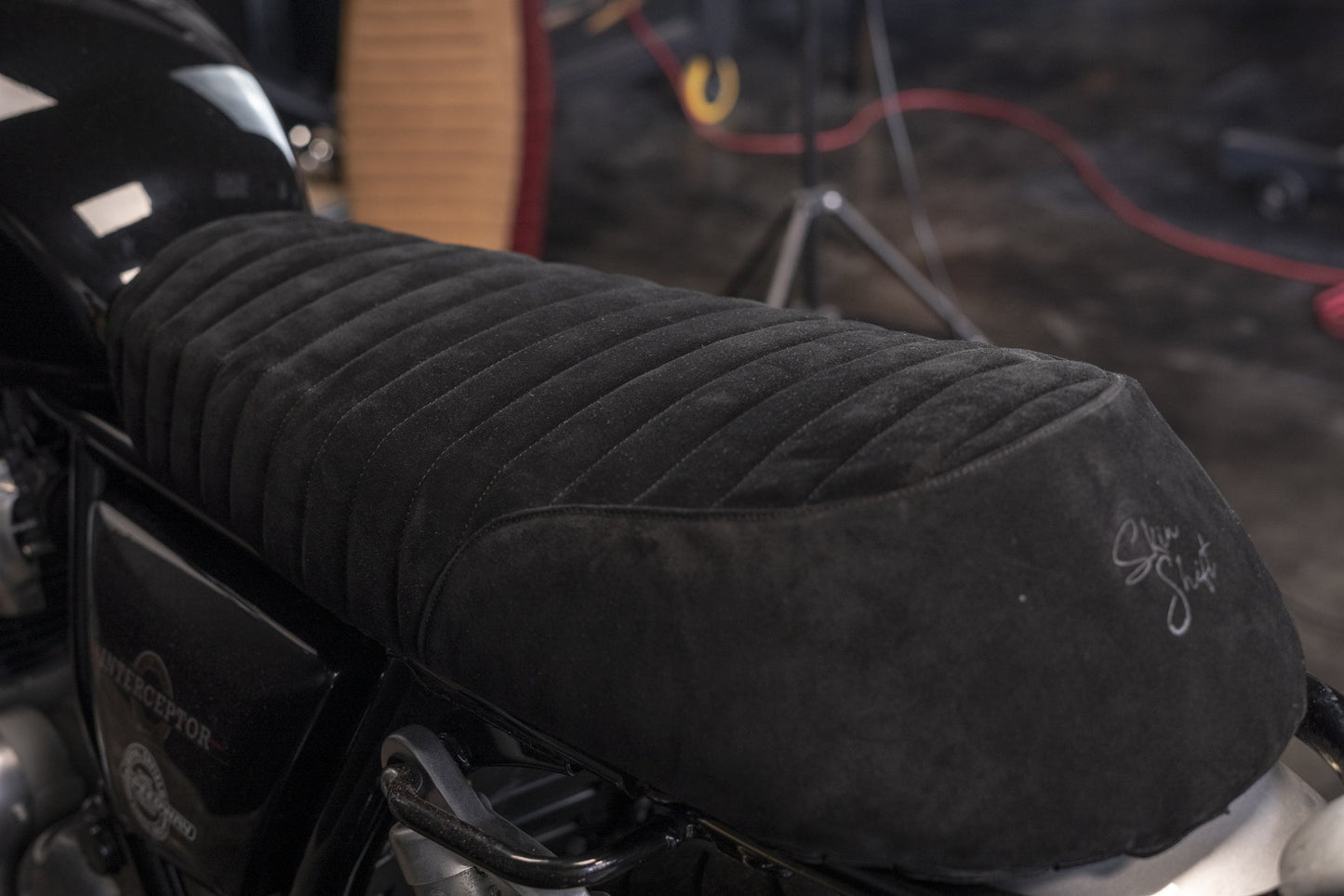 Deep Black Leather COMFORT Seat Cover for Royal Enfield Interceptor 650