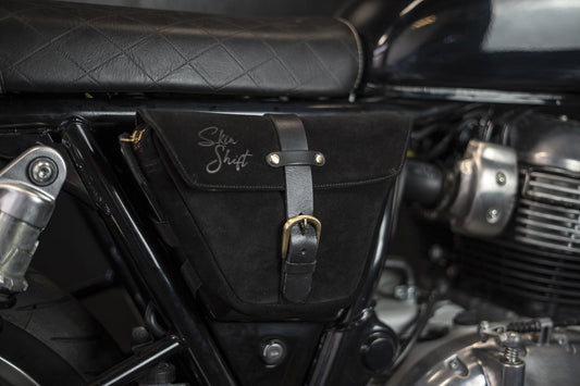 Deep Black Leather Side Pannier for Royal Enfield