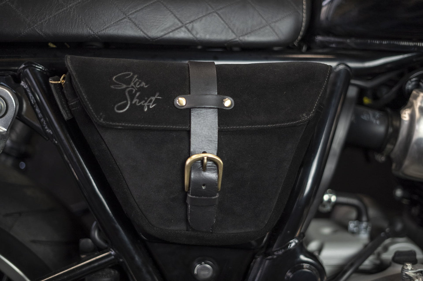 Deep Black Leather Side Pannier for Royal Enfield