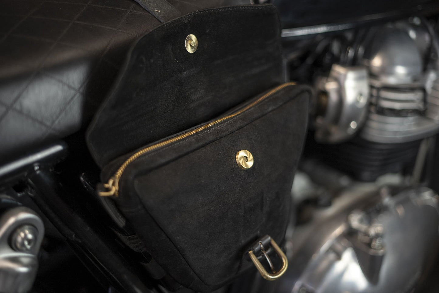 Deep Black Leather Side Pannier for Royal Enfield