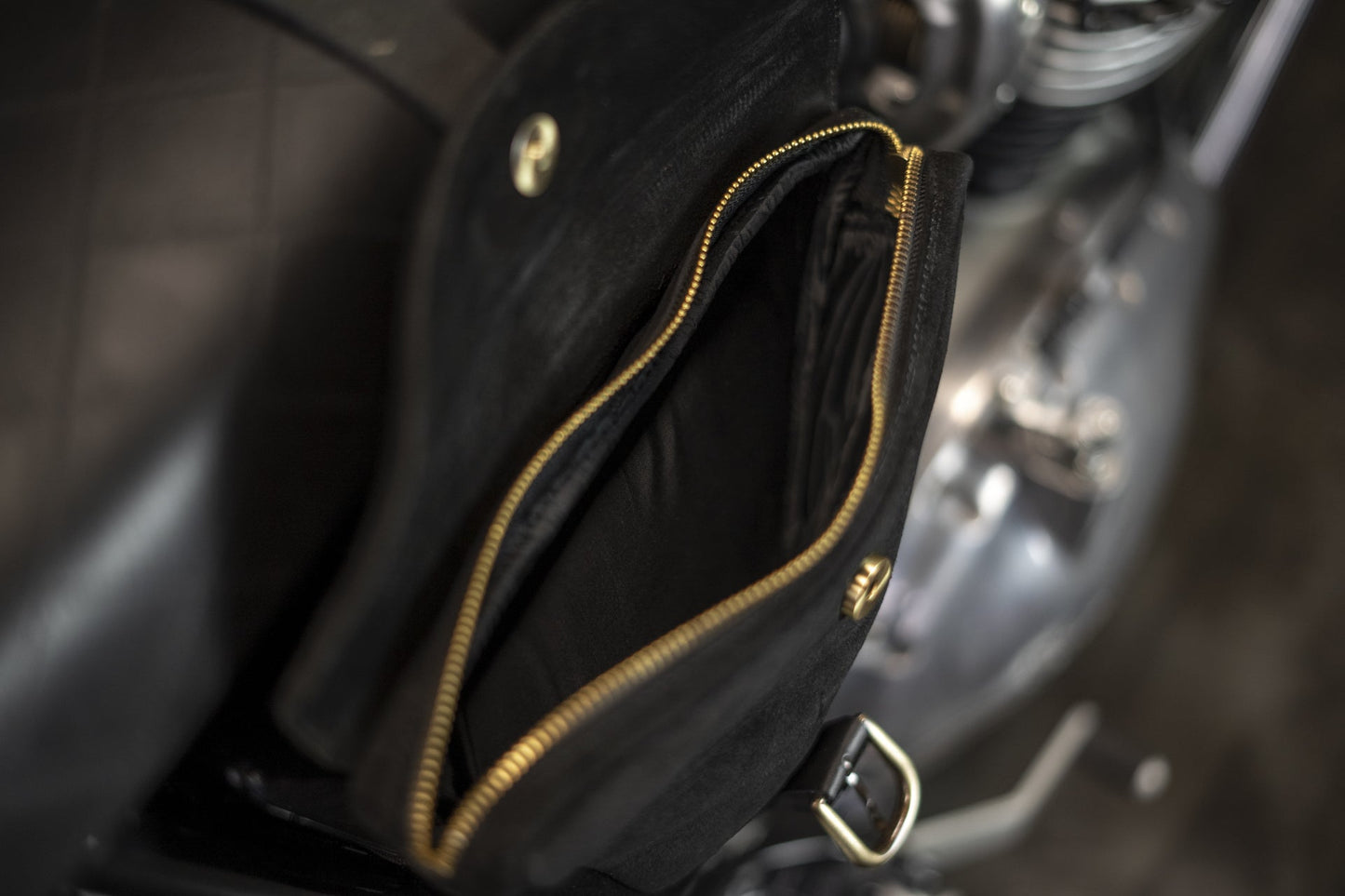 Deep Black Leather Side Pannier for Royal Enfield