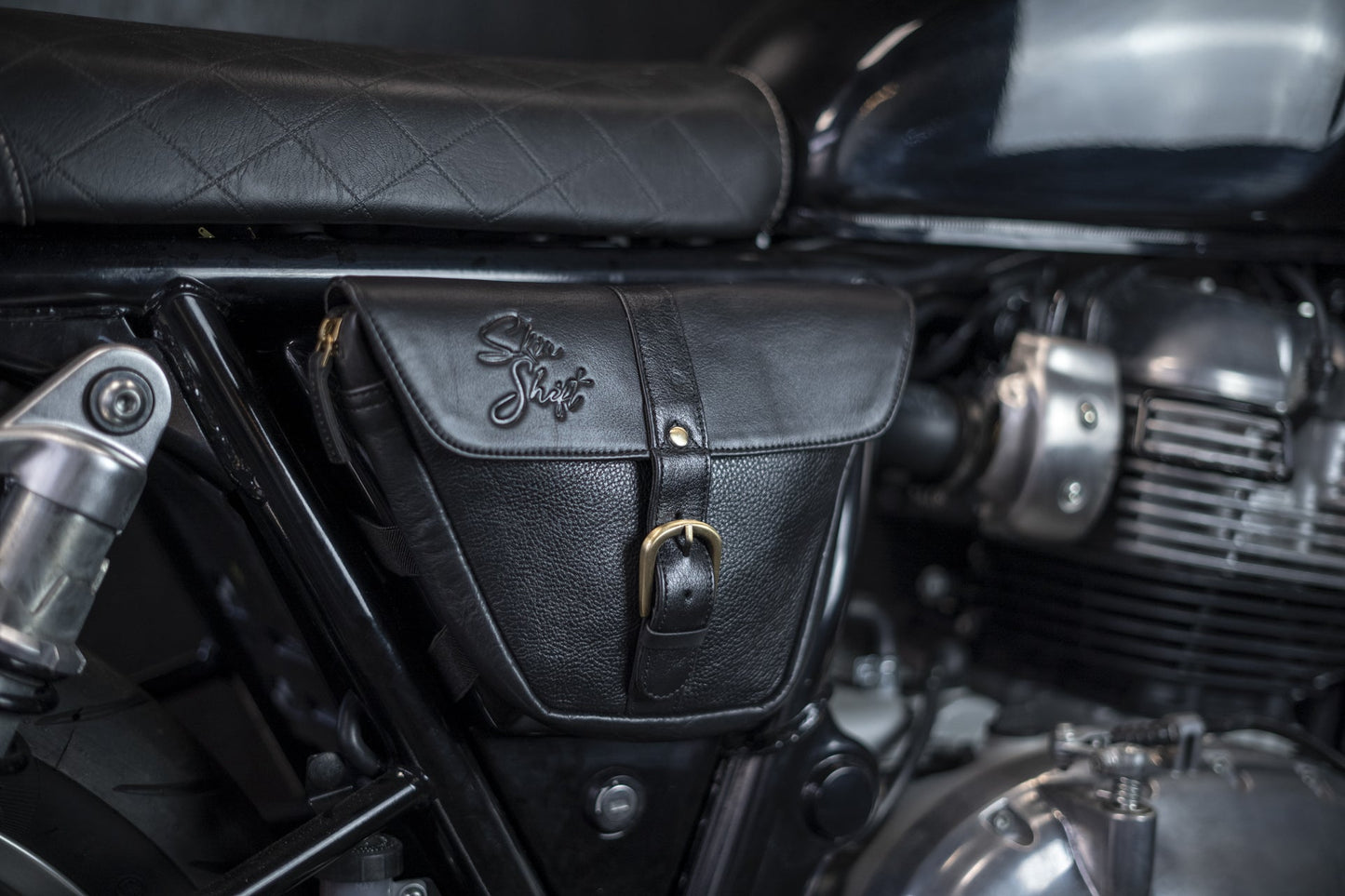 Classic Black leather side bag for Royal Enfield