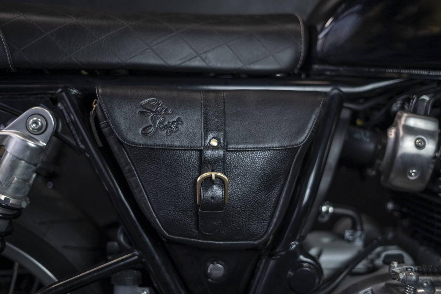 Classic Black leather side bag for Royal Enfield