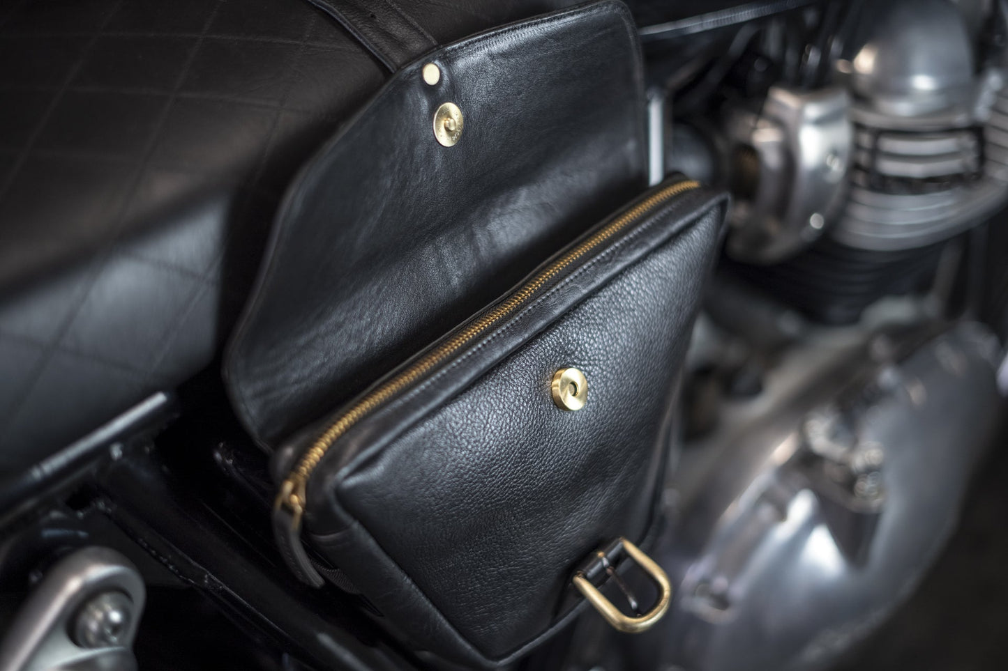 Classic Black leather side bag for Royal Enfield