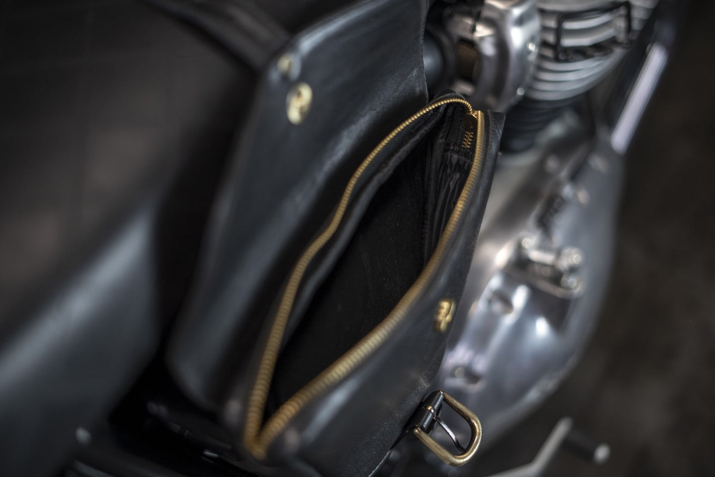 Classic Black leather side bag for Royal Enfield