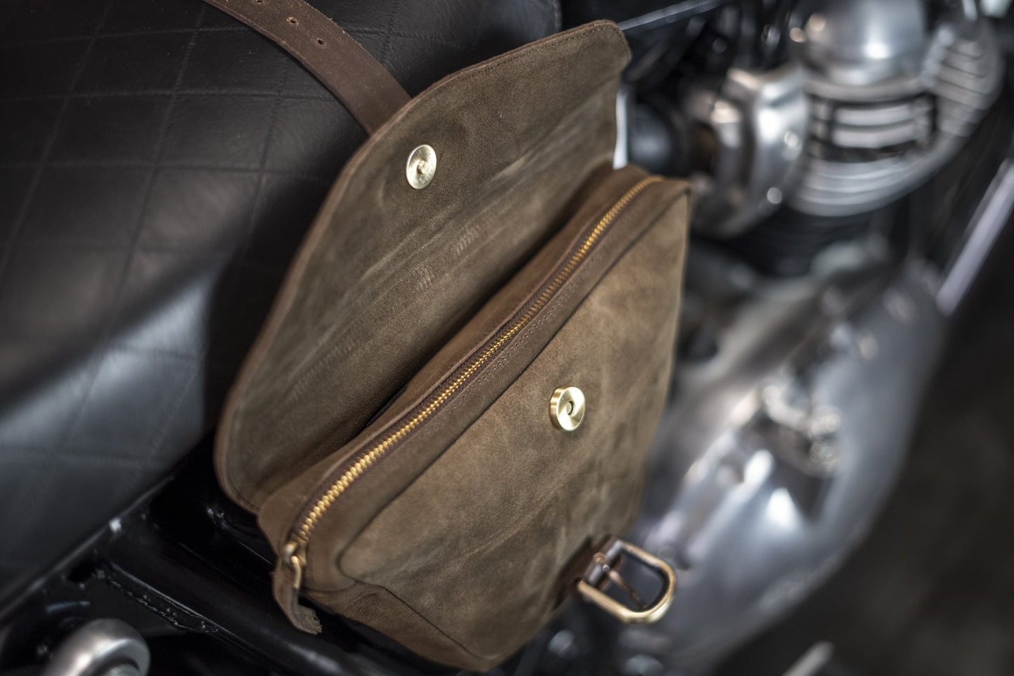 Brown leather side bag for Royal Enfield