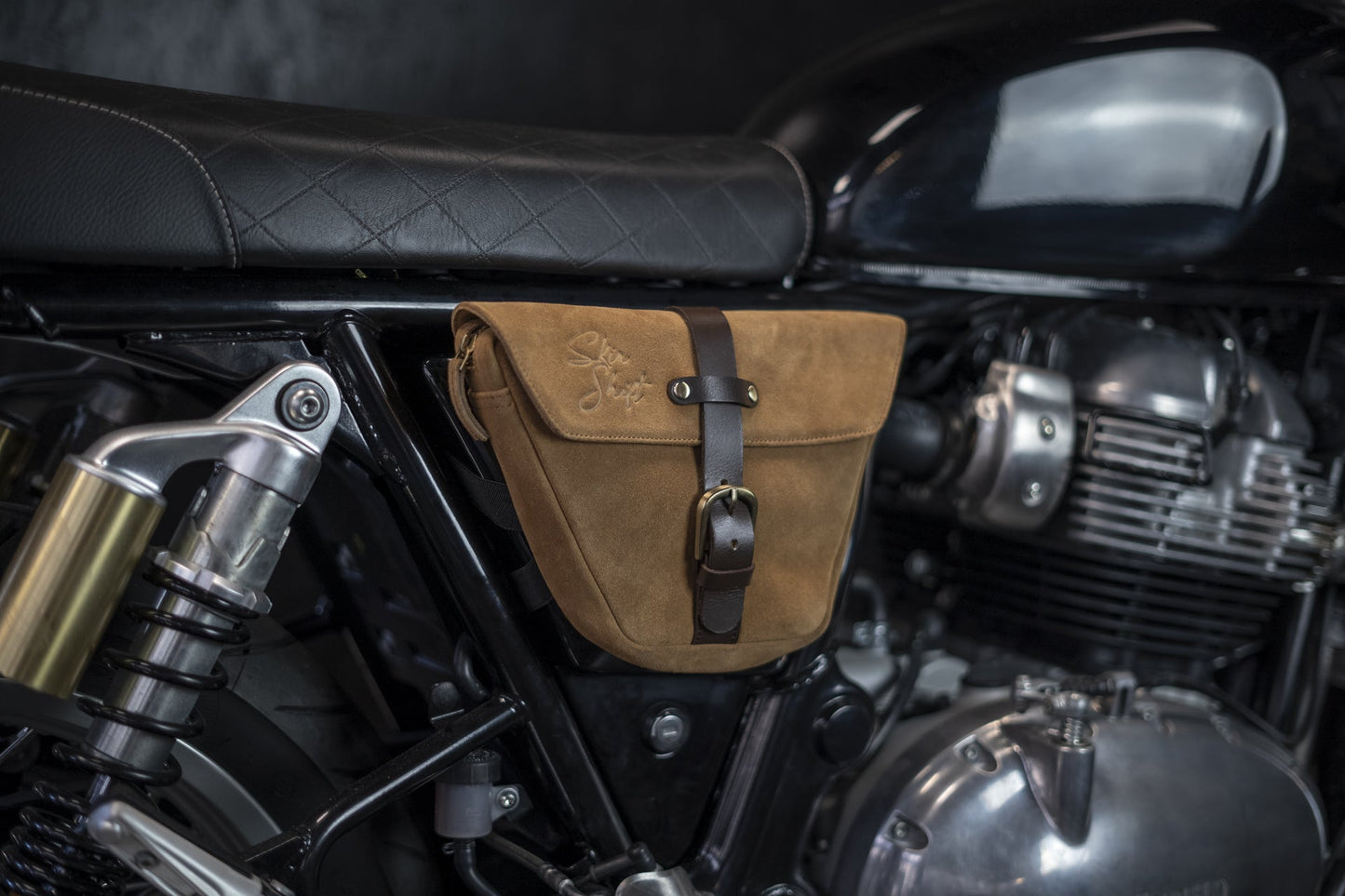 Camel leather side bag for Royal Enfield