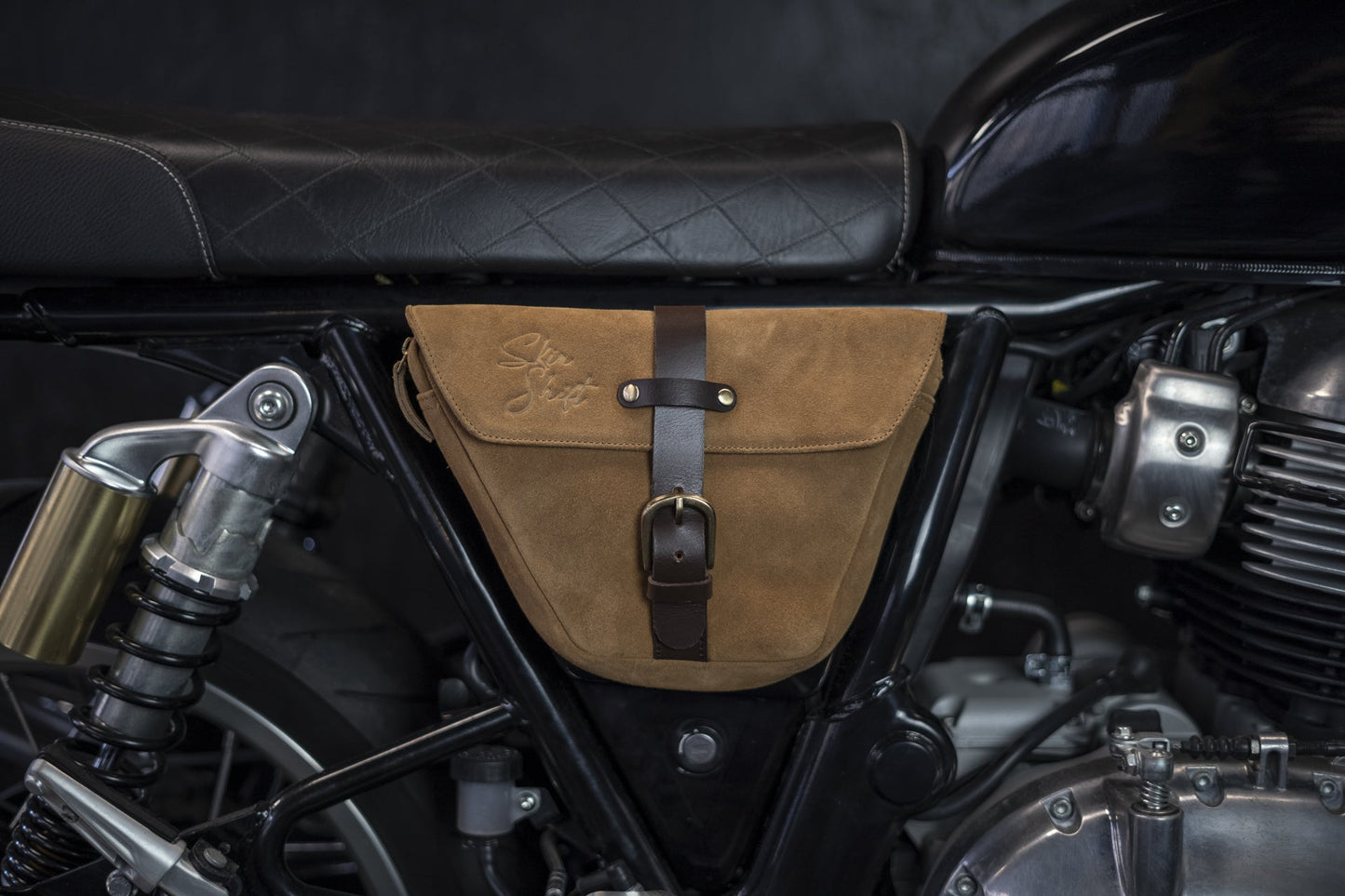 Sacoche latérale cuir Camel pour Royal Enfield